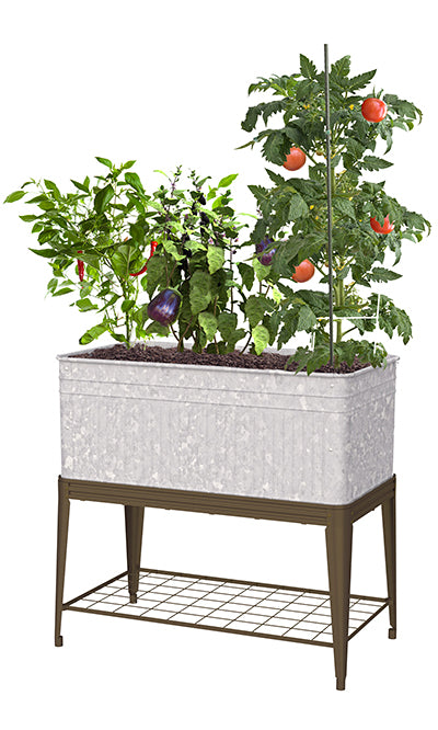 Panacea Vintage Planter and Stand, Aged Galvanized, 41"L