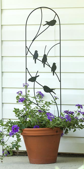 Panacea Perching Birds Pot Trellis, Black, 40"H