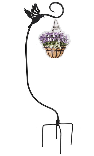 Panacea Staked Basket Hanger with Bird, Black, 4'H