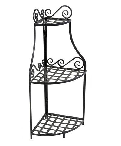 Panacea Forged Three-Tier Corner Plant Stand, Black, 39.75"