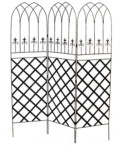 Panacea Gothic Garden Screens with Lattice, Black, Pack of 2