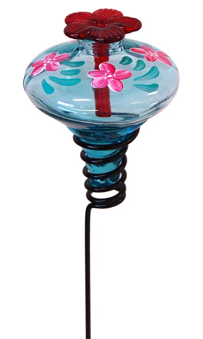 Mini-Blossom Botanica Staked Hummingbird Feeder, Aqua, 4 oz.