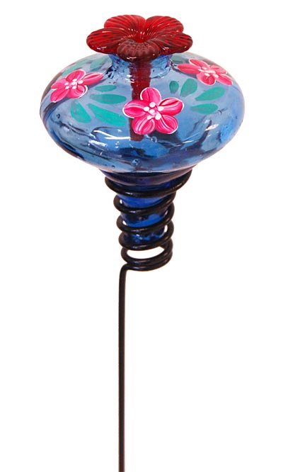 Mini-Blossom Botanica Staked Hummingbird Feeder, Blue, 4 oz.