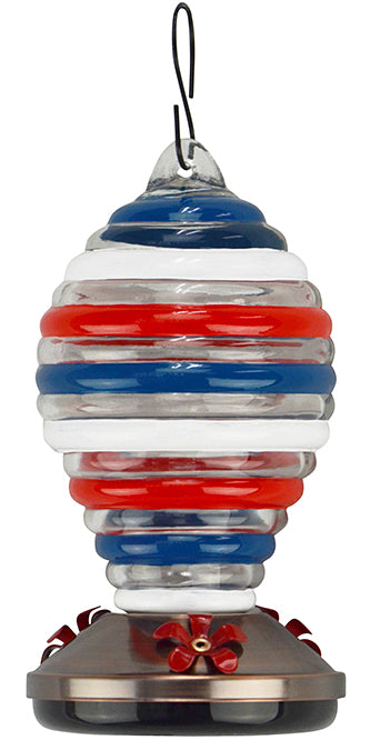 Patriotic Striped Glass Hummingbird Feeder, 26 oz.