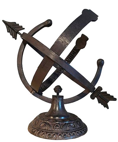 Rome Aluminum Armillary Sundial w/Sunbursts, Brown, 10" dia.