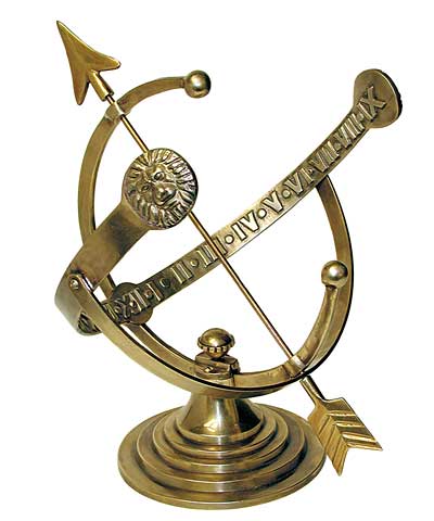 Rome Armillary Sundial w/Lion's Head, Polished Brass, 12.25"