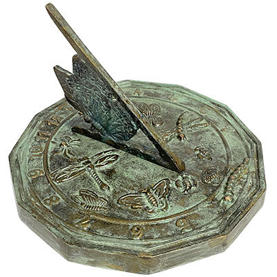 Rome Brass Butterfly Sundial, Aged Patina, 8.25"L