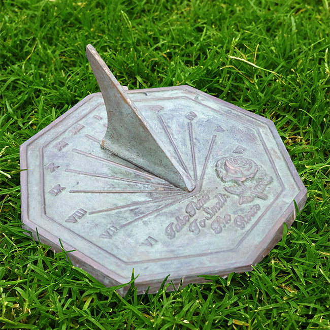 Rome Brass Rose Sundial, Verdigris, 8.5"L