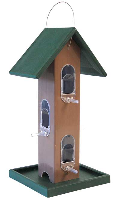 Songbird Essentials Tube Feeder with Tray, Green and Brown