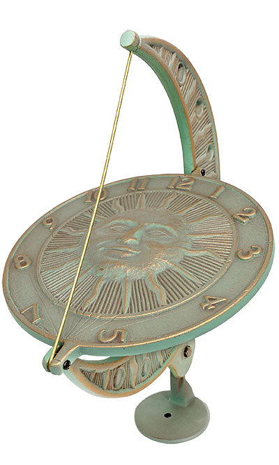 Whitehall Aluminum Sun and Moon Sundial, Copper Verdi, 12"L