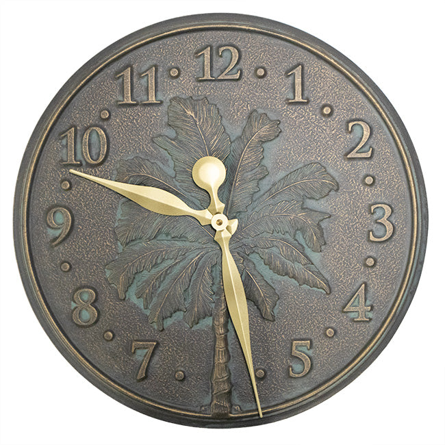 Whitehall Palm Tree Clock, Bronze Verdi, 16" dia.