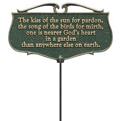 Whitehall Garden Poems "The kiss of the sun..." Plaque