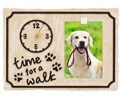 Whitehall "Time For a Walk" Clock w/Photo Holder, Limestone