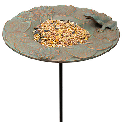 Whitehall Frog Garden Bird Feeder, Copper Verdi